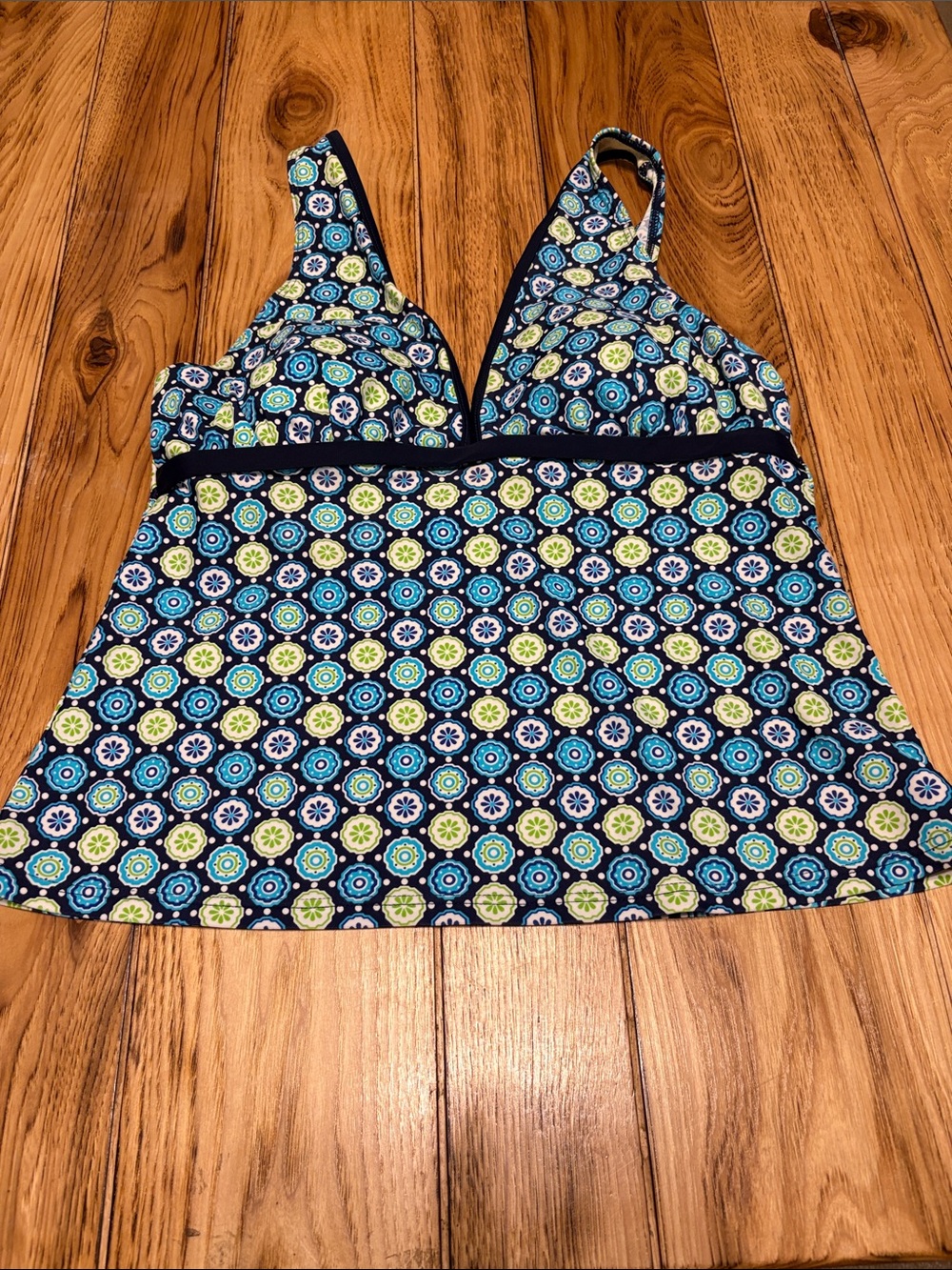 Blue Floral Geometric Swim Tankini Top